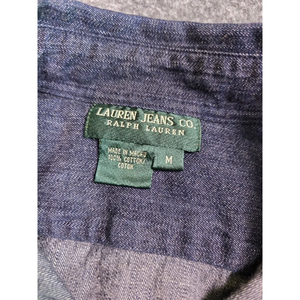 Lauren Ralph Lauren Denim Shirt Womens Medium Blue Long Sleeve Button Up Pocket - Picture 11 of 12